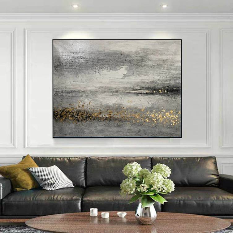 Black Hand-painted Grey Modern Painting Abstract Canvas Artwork ZD4PT